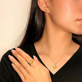 Bague Quartz Rose Aura Radieuse Argent Plaqué Or 10K - Biloria
