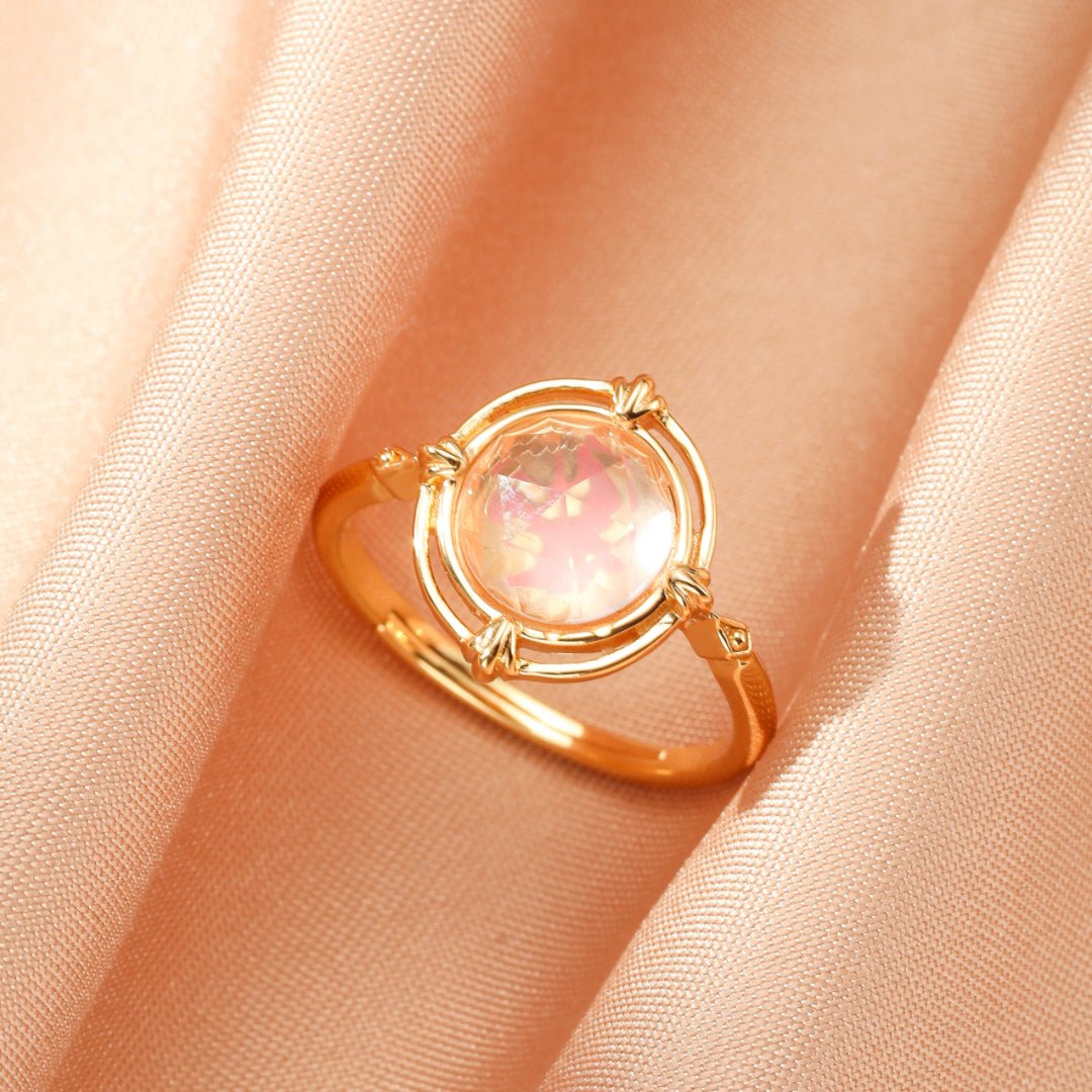 Bague Quartz Rose Aura Radieuse Argent Plaqué Or 10K - Biloria