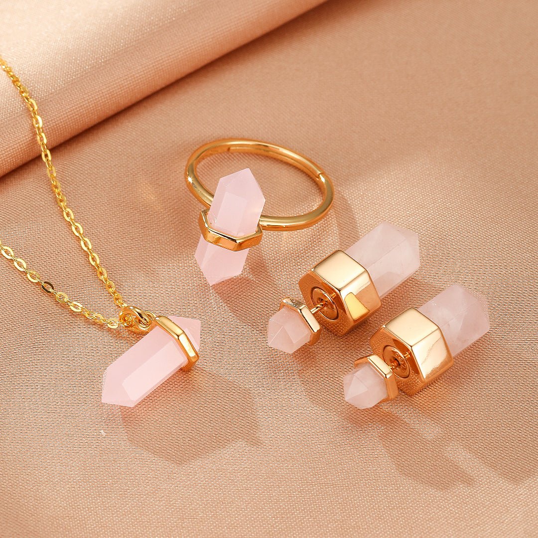 Bague Quartz Rose Pointe Cristal – Argent Plaqué Or 10K - Biloria