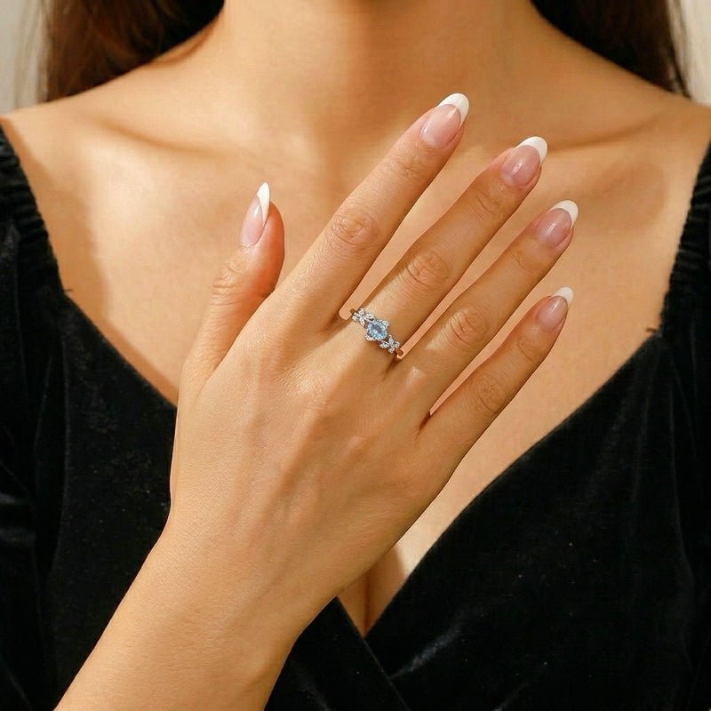 Bague Topaze Bleue Argent S925 Ajustable Zircon - Biloria