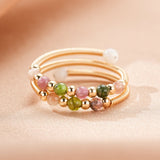 Bague Tourmaline Multicolore Ajustable, Argent Plaqué Or 14K - Biloria