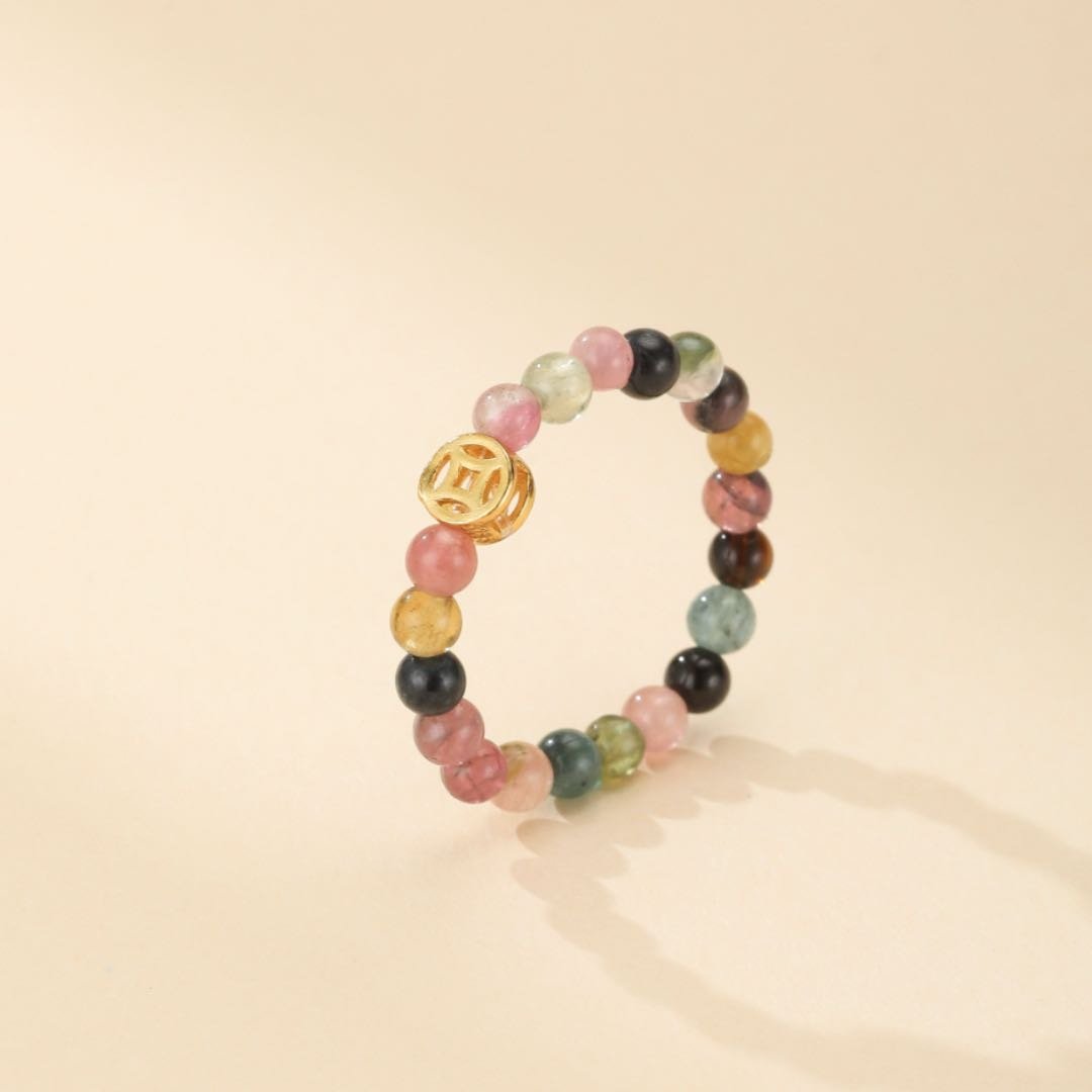 Bague Tourmaline Multicolore Fleur de Fortune - Argent Plaqué Or - Biloria