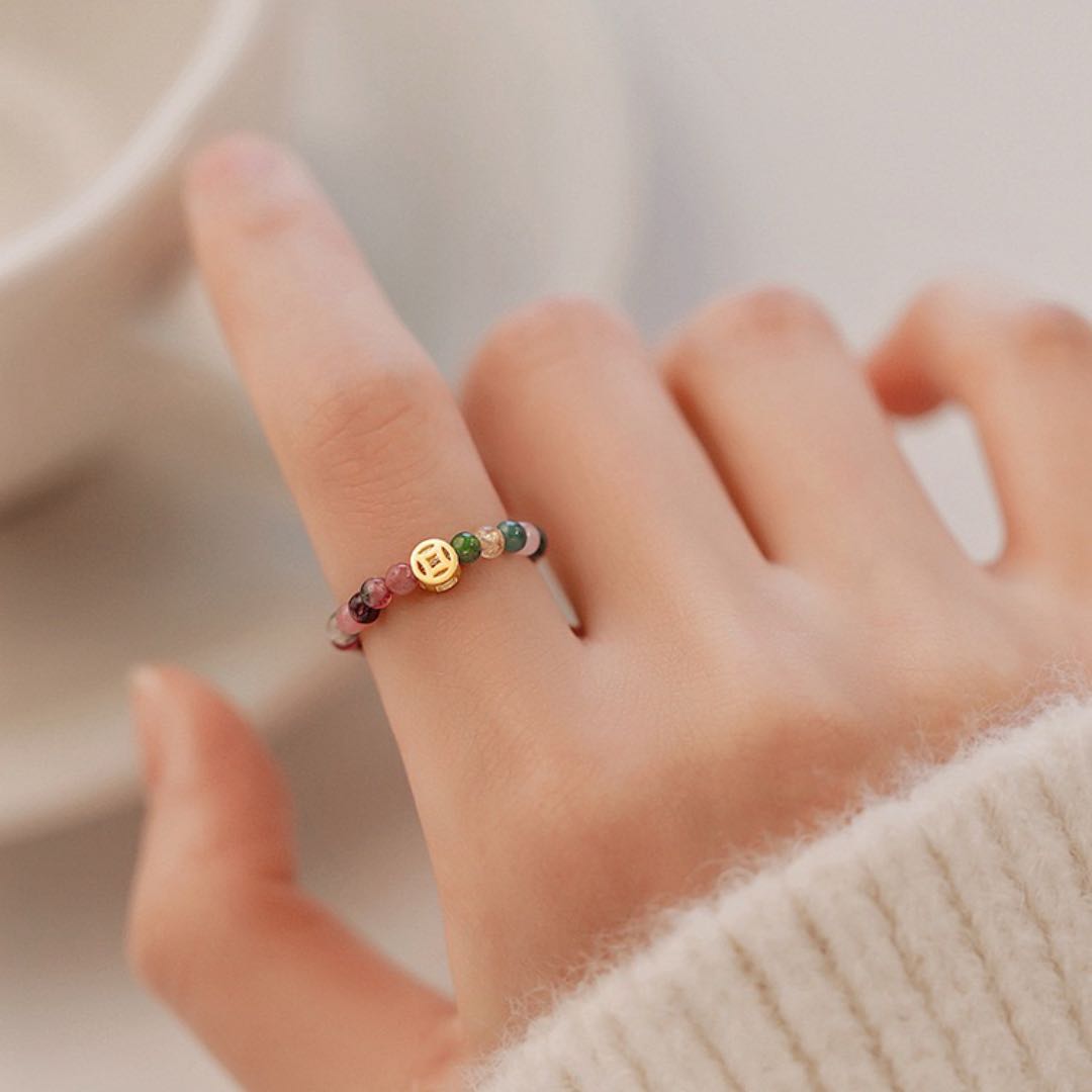 Bague Tourmaline Multicolore Fleur de Fortune - Argent Plaqué Or - Biloria