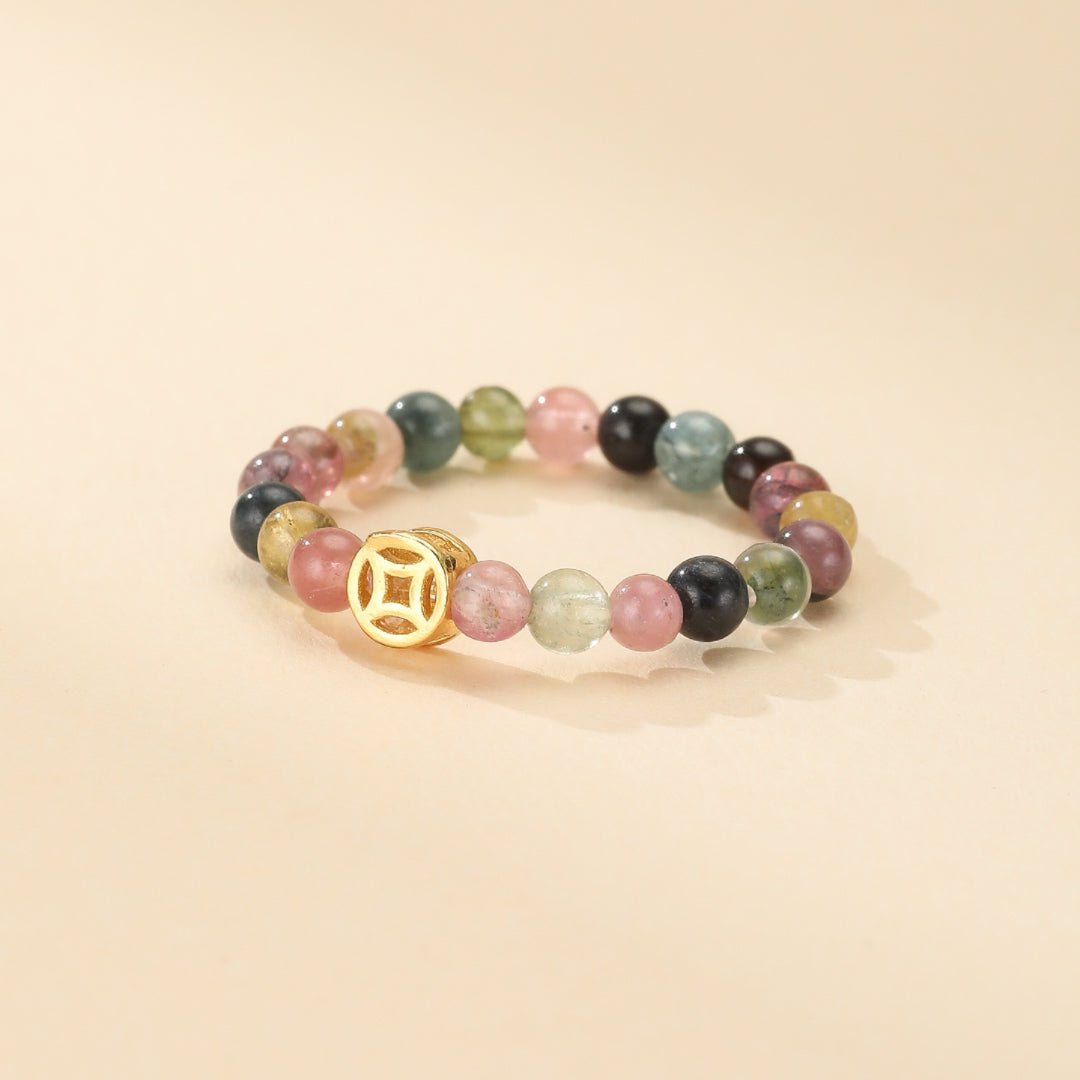 Bague Tourmaline Multicolore Fleur de Fortune - Argent Plaqué Or - Biloria