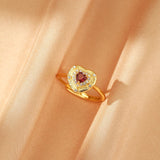Bague Tourmaline Rose Cœur Lumineux – Argent Plaqué Or 18K Ajustable - Biloria