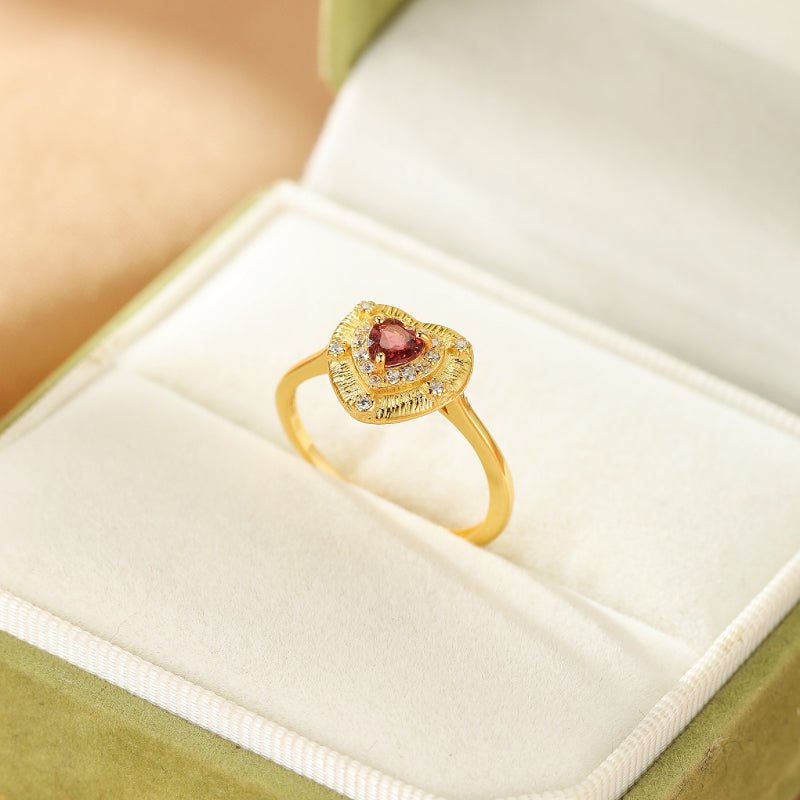 Bague Tourmaline Rose Cœur Lumineux – Argent Plaqué Or 18K Ajustable - Biloria