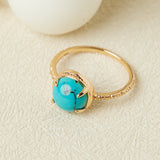 Bague Turquoise Ovale Enchanté Argent Plaqué Or Taille Réglable - Biloria