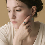Bague Turquoise Ovale Enchanté Argent Plaqué Or Taille Réglable - Biloria