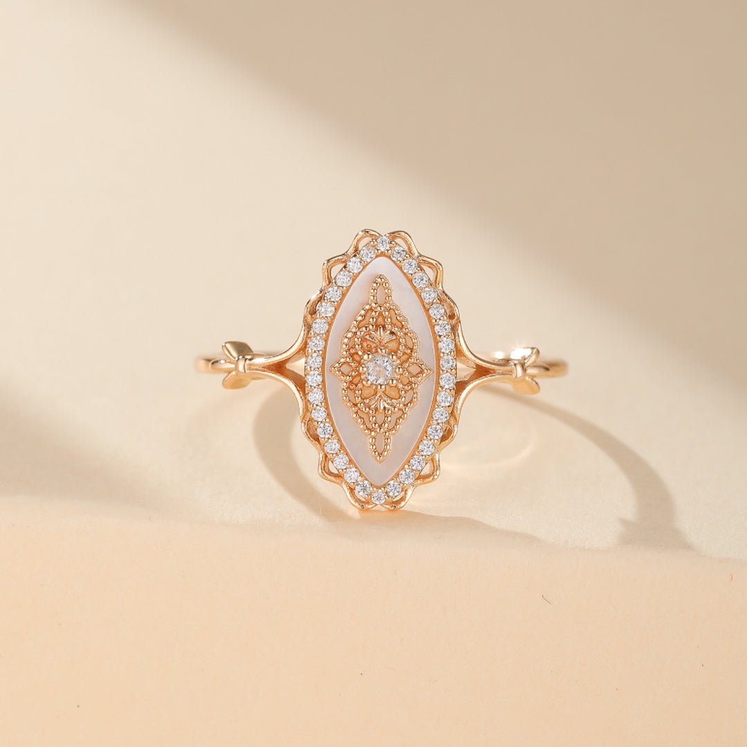 Bague vintage zircon et nacre argent plaqué or – Nostalgia - Biloria