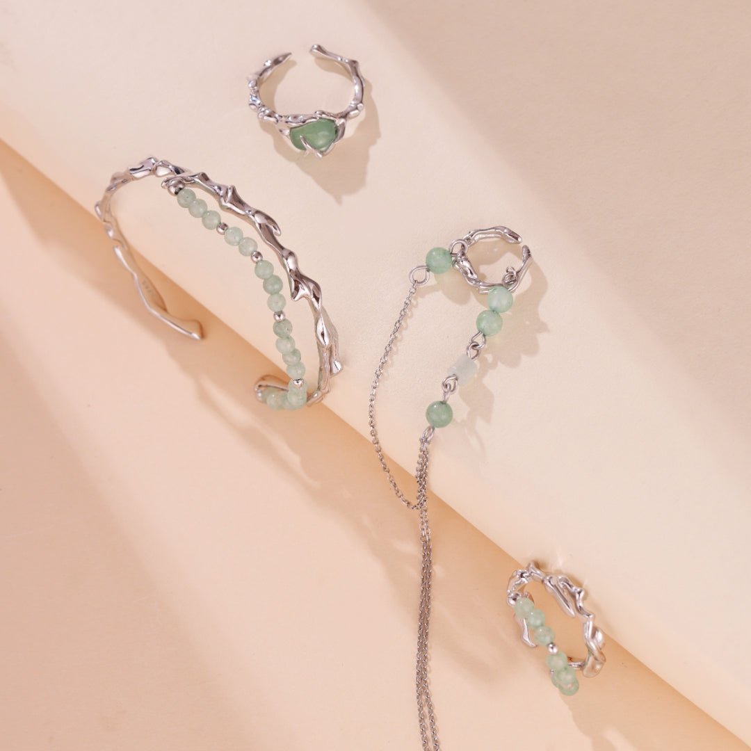 Boucle d'Oreille Aventurine Bambou Argent 925 - Biloria