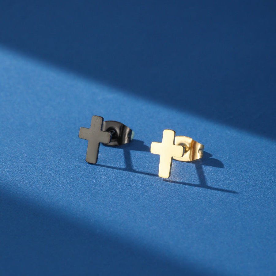 Boucle d'Oreille Croix Homme Petite Taille Acier Inoxydable - Biloria