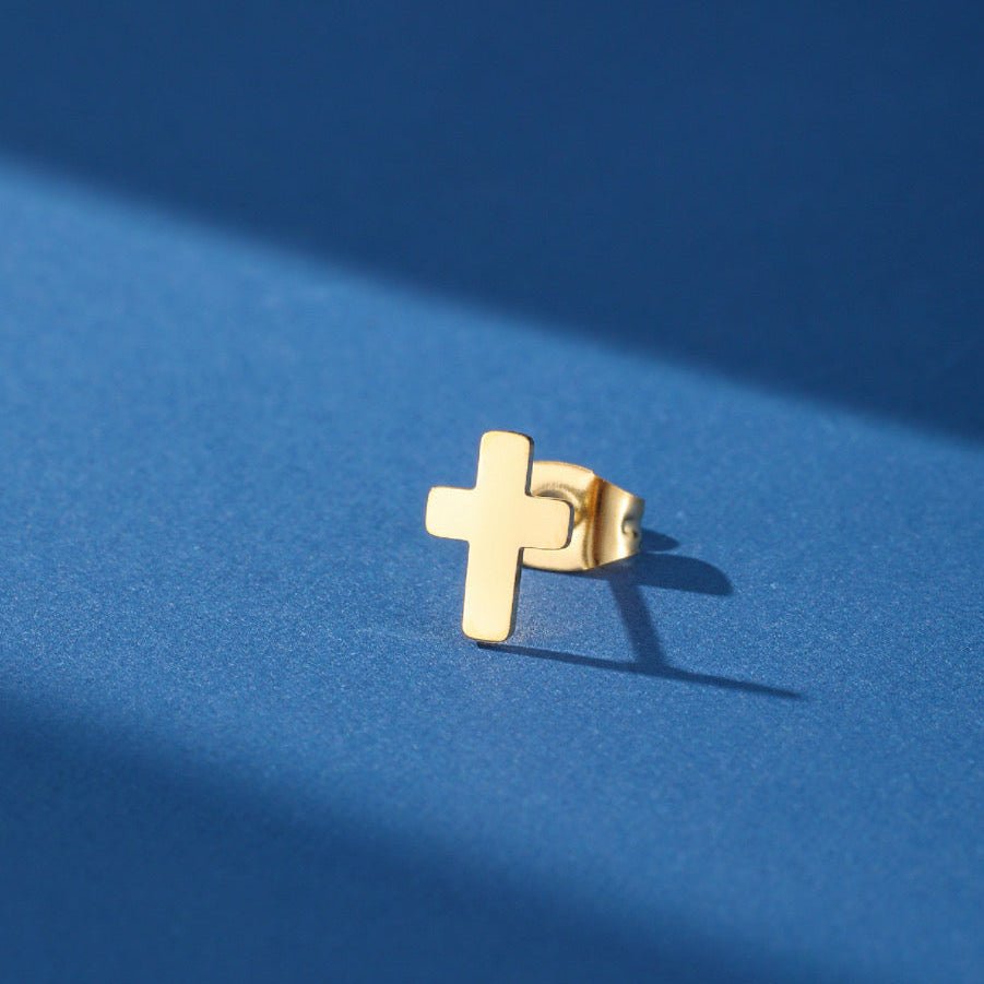 Boucle d'Oreille Croix Homme Petite Taille Acier Inoxydable - Biloria