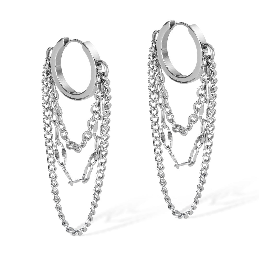 Boucle d'Oreille Homme à Chaînes Multiples Acier 316L Streetwear - Biloria