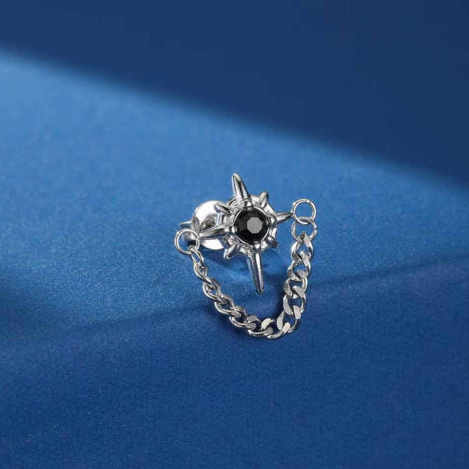 Boucle d'Oreille Homme Acier Étoile Zircon Noir - Biloria