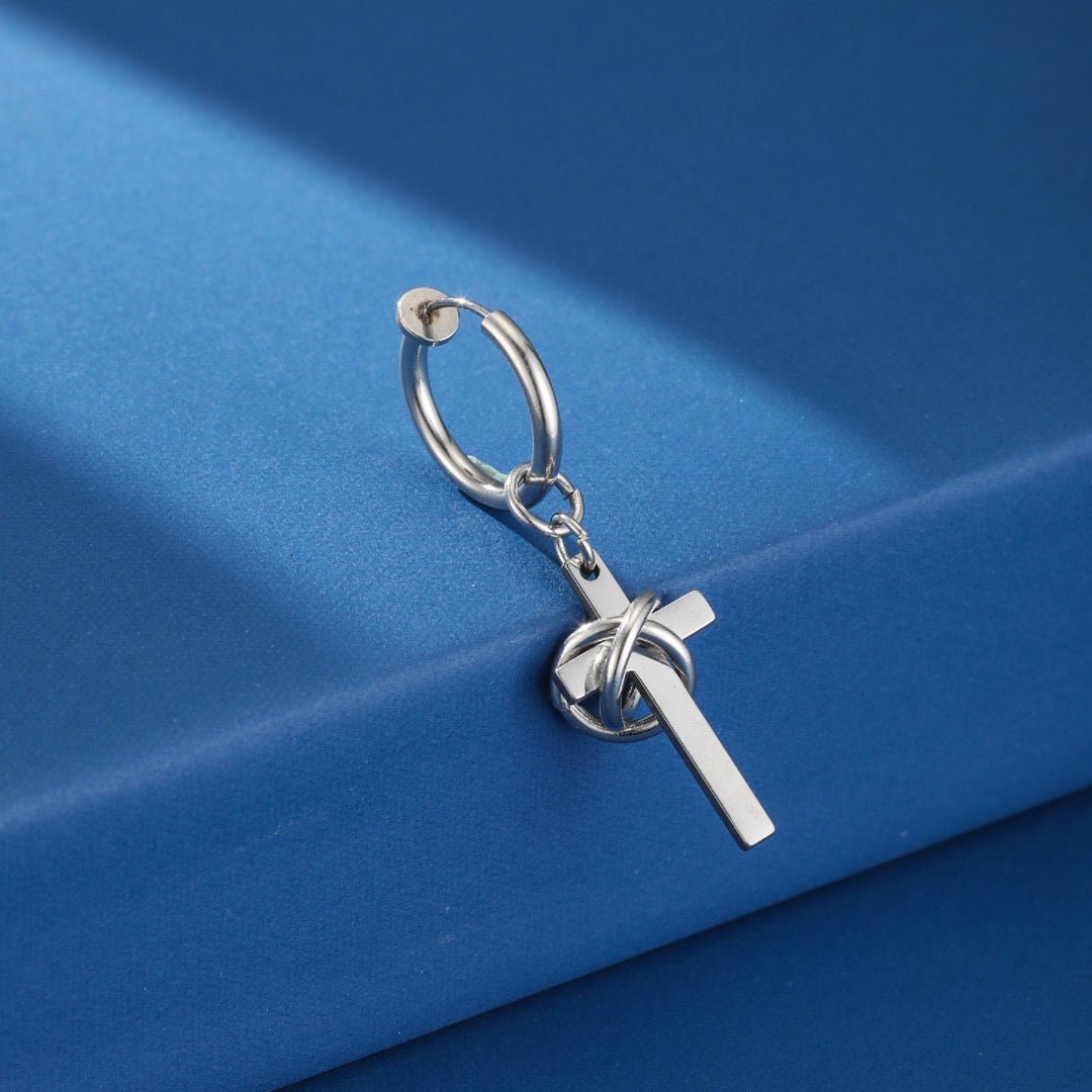 Boucle d'Oreille Homme Croix Lien Éternel Acier Inoxydable - Biloria