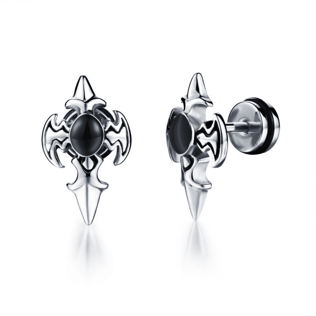Boucle d'Oreille Homme Lame Sombre Acier Zircon Noir - Biloria