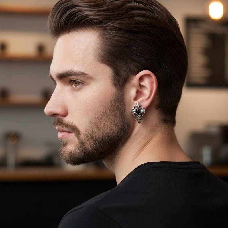 Boucle d'Oreille Homme Lame Sombre Acier Zircon Noir - Biloria