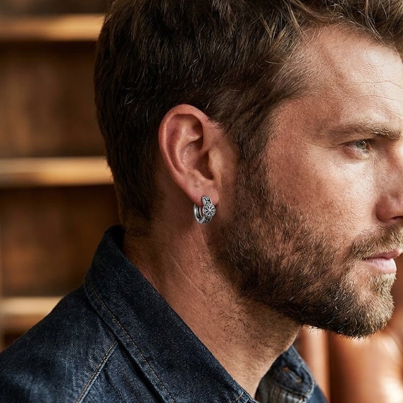 Boucle d'oreille homme viking Vegvísir protection - Biloria