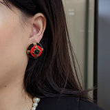 Boucles d'Oreilles Agate Rouge et Noire - Bijou Vintage Tendance - Biloria