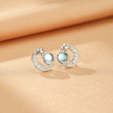 Boucles d'oreilles Aigue marine Étoile Lunaire - Argent S925 - Biloria
