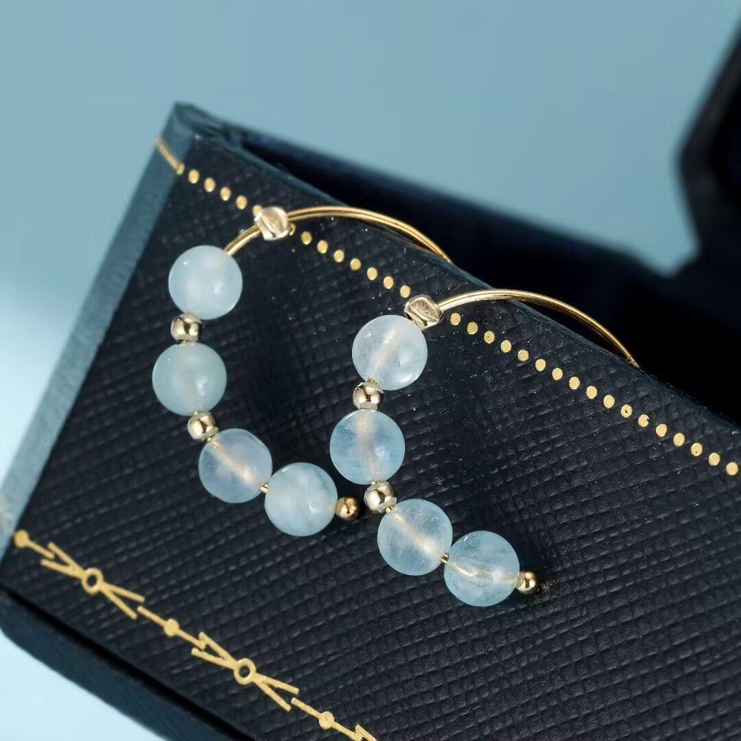 Boucles d'Oreilles Aigue Marine Laiton Or - Cadeau Féminin - Biloria