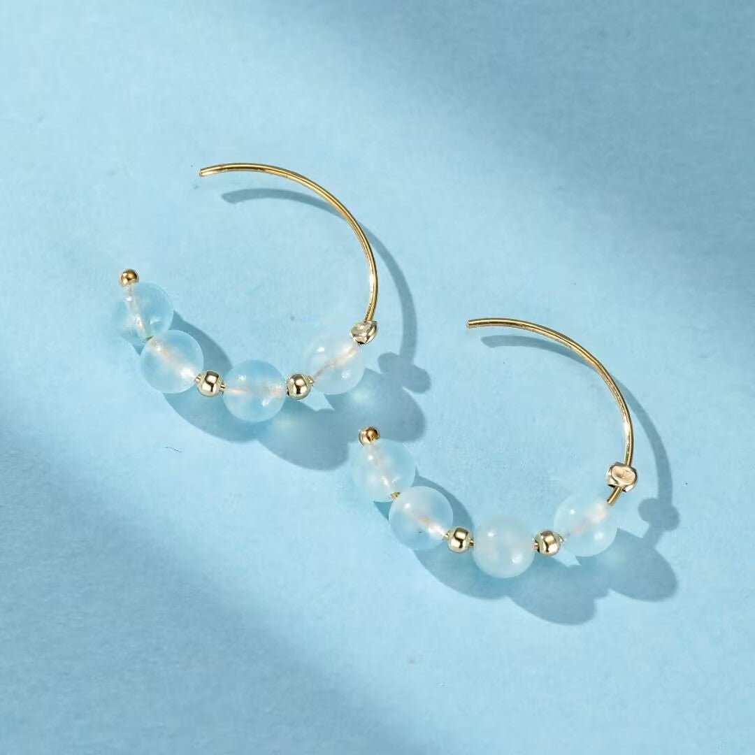 Boucles d'Oreilles Aigue Marine Laiton Or - Cadeau Féminin - Biloria