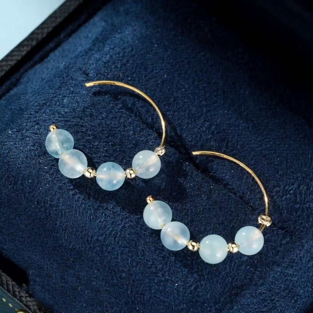 Boucles d'Oreilles Aigue Marine Laiton Or - Cadeau Féminin - Biloria