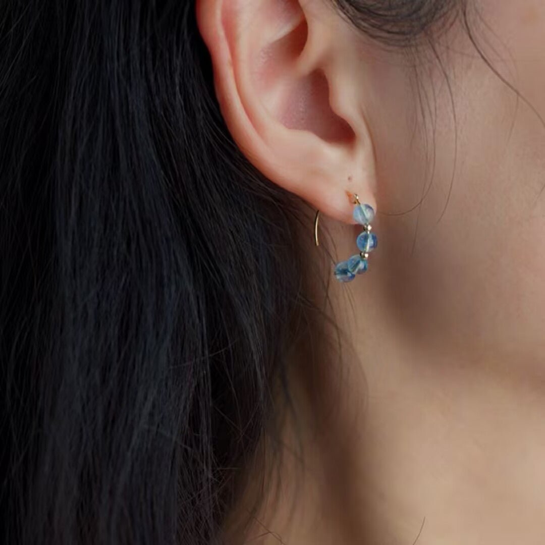 Boucles d'Oreilles Aigue Marine Laiton Or - Cadeau Féminin - Biloria