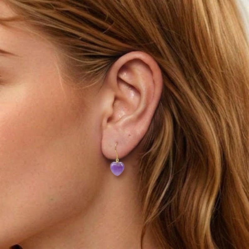 Boucles d'Oreilles Améthyste Cœur – Argent Plaqué Or 18K - Biloria