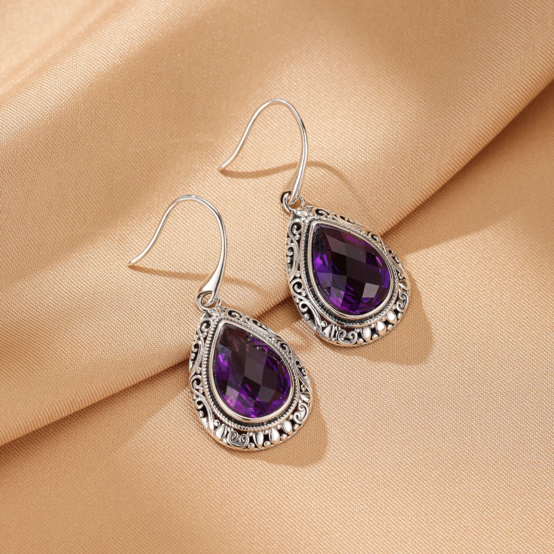 Boucles d'oreilles Améthyste Goutte – Argent 925 Fait Main - Biloria