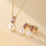 Boucles d'Oreilles Améthyste Perle – Argent Plaqué Or - Biloria