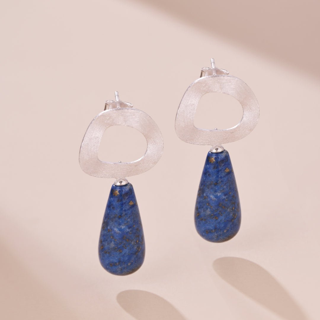Boucles d'Oreilles Aventurine et Lapis Lazuli – Goutte Dorée - Biloria