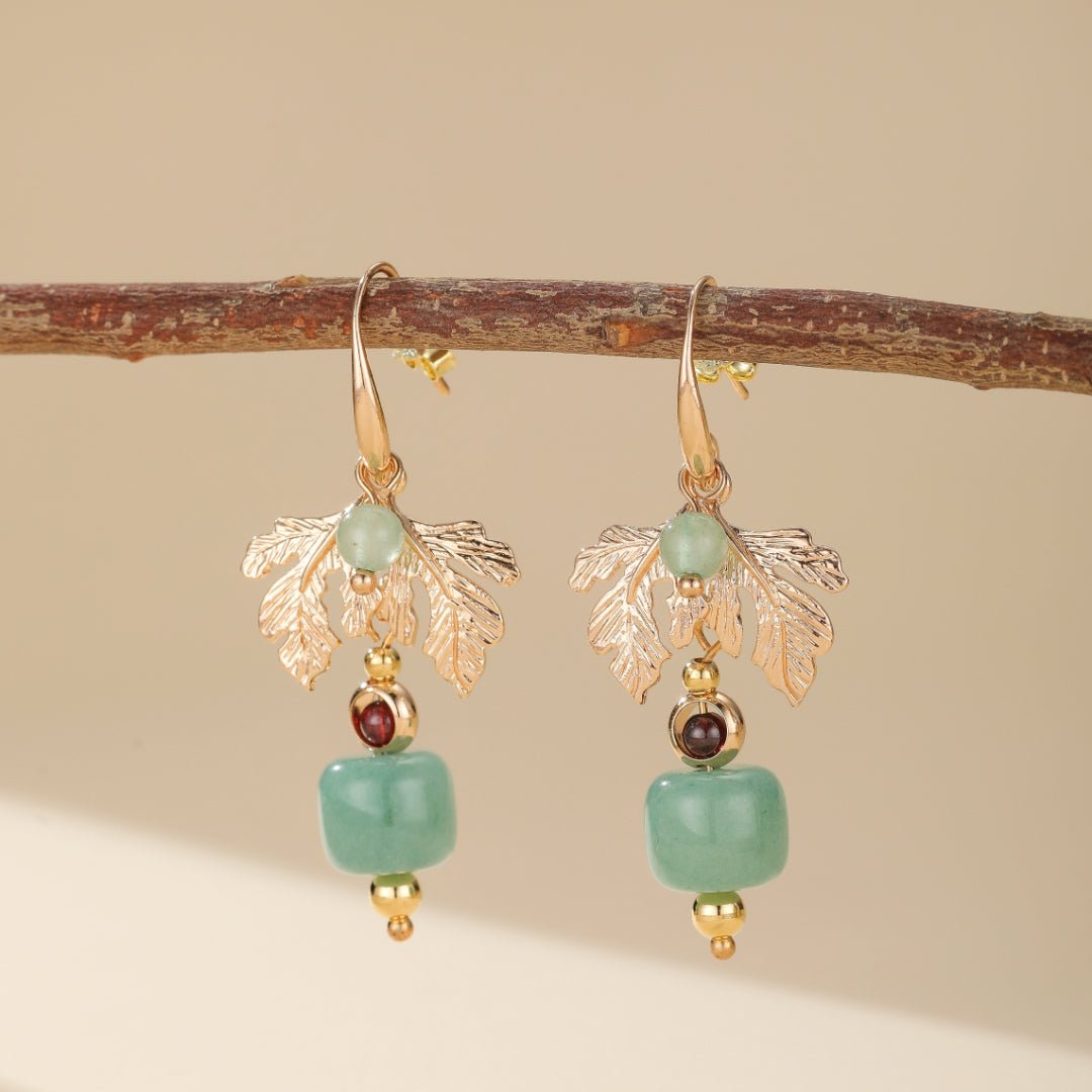 Boucles d'Oreilles Aventurine Verte Cœur Vert Plaqué Or - Biloria