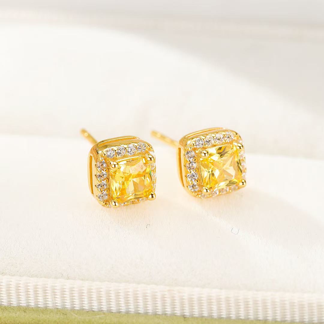Boucles d'Oreilles Citrine Argent Carré Éclat Solaire - Biloria