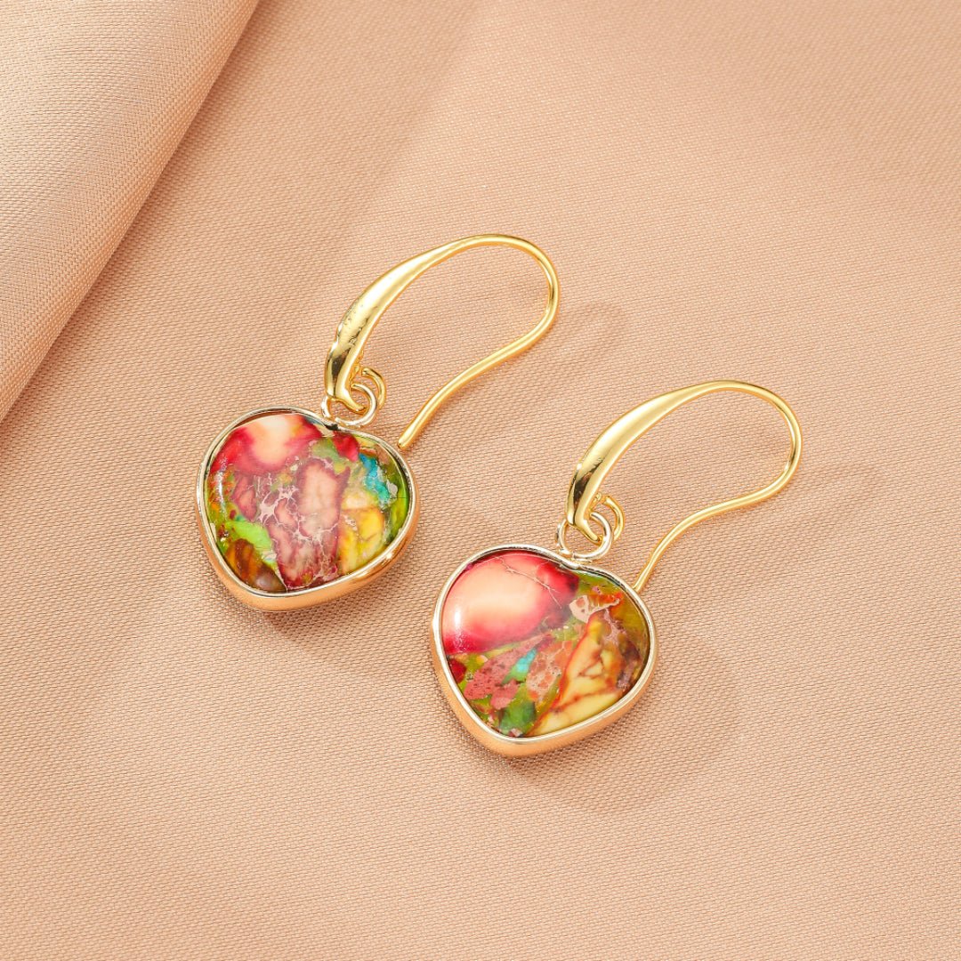 Boucles d'Oreilles Cœur Jaspe Multicolore – Bijou de Bien-être - Biloria