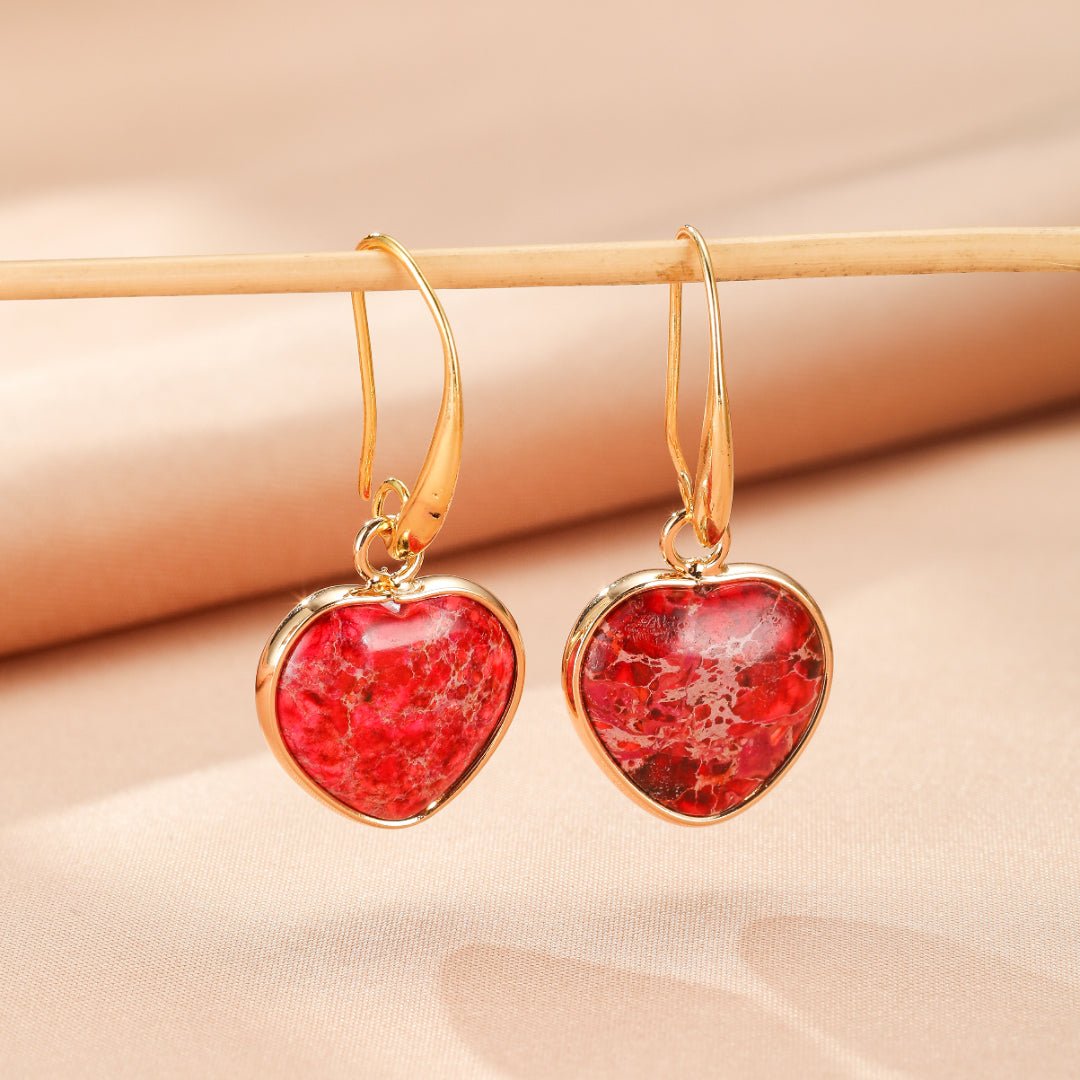 Boucles d'Oreilles Cœur Jaspe Multicolore – Bijou de Bien-être - Biloria