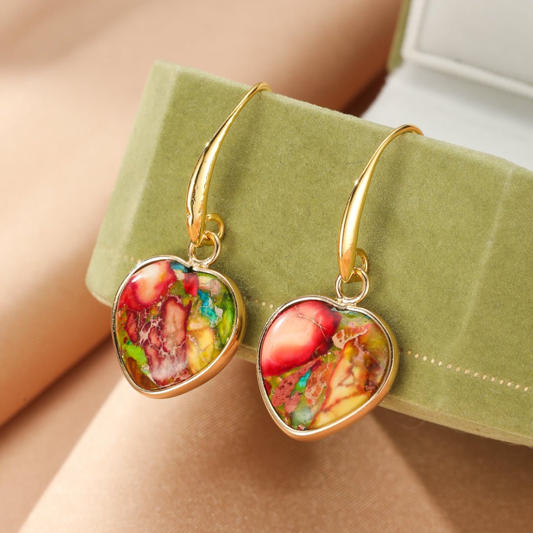 Boucles d'Oreilles Cœur Jaspe Multicolore – Bijou de Bien-être - Biloria