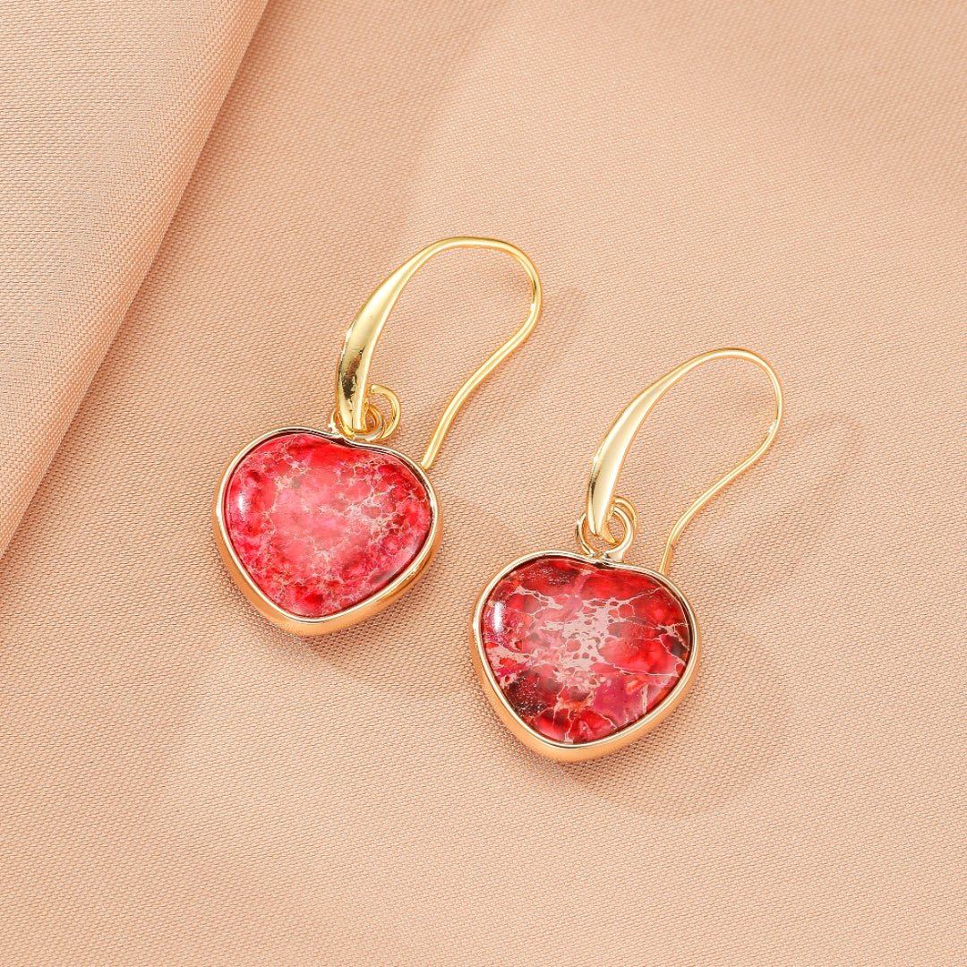 Boucles d'Oreilles Cœur Jaspe Multicolore – Bijou de Bien-être - Biloria