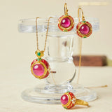 Boucles d'Oreilles Cornaline Motif Floral Argent Plaqué Or - Biloria