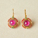 Boucles d'Oreilles Cornaline Motif Floral Argent Plaqué Or - Biloria