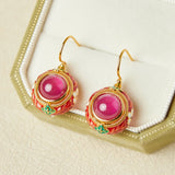 Boucles d'Oreilles Cornaline Motif Floral Argent Plaqué Or - Biloria