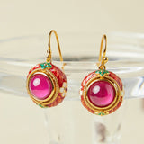 Boucles d'Oreilles Cornaline Motif Floral Argent Plaqué Or - Biloria