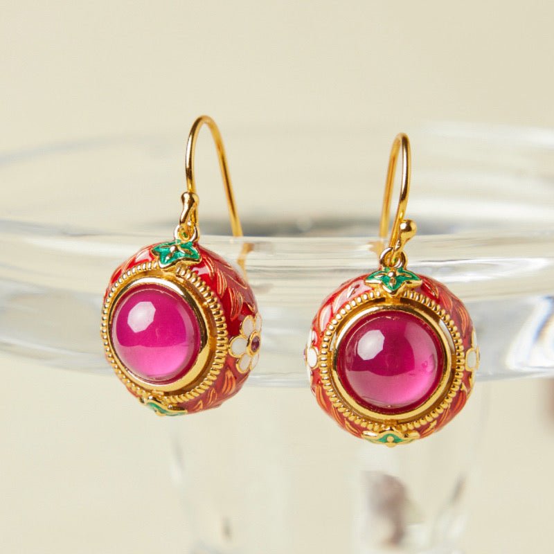Boucles d'Oreilles Cornaline Motif Floral Argent Plaqué Or - Biloria