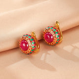 Boucles d'Oreilles Cornaline Rosace Royale Émail Vert Rouge - Biloria