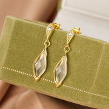 Boucles d'Oreilles Cristal de Roche Pluie Dorée Argent Plaqué Or 14K - Biloria