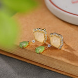Boucles d'Oreilles Jade & Cœur de Nacre – Argent Plaqué Or - Biloria