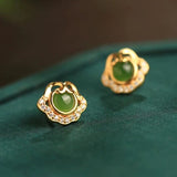 Boucles d'Oreilles Jade Nuage de Bonheur en Argent Plaqué Or - Biloria