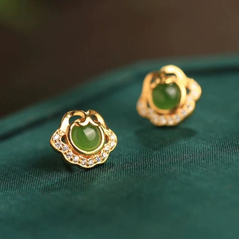 Boucles d'Oreilles Jade Nuage de Bonheur en Argent Plaqué Or - Biloria