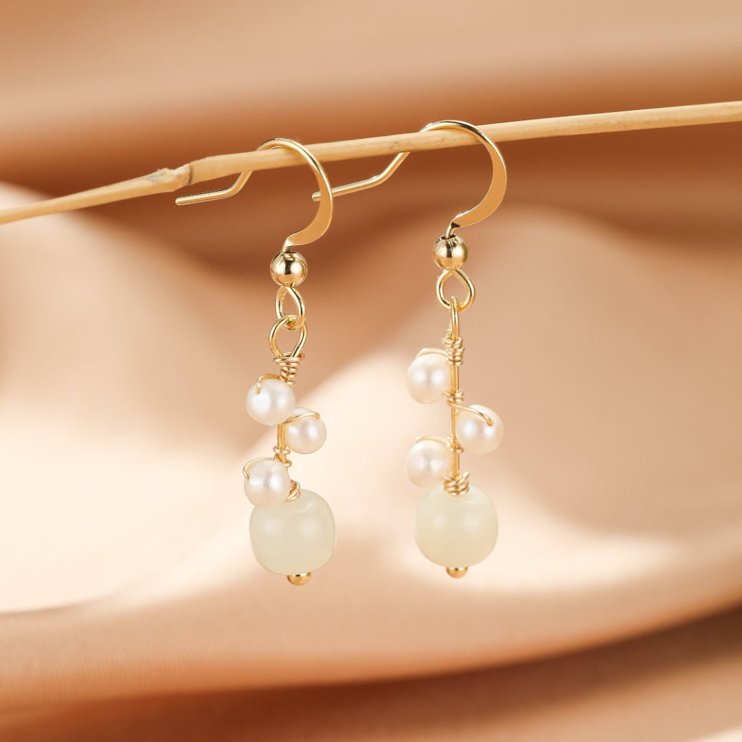 Boucles d'Oreilles Jade Perles Or 14K Protection - Biloria