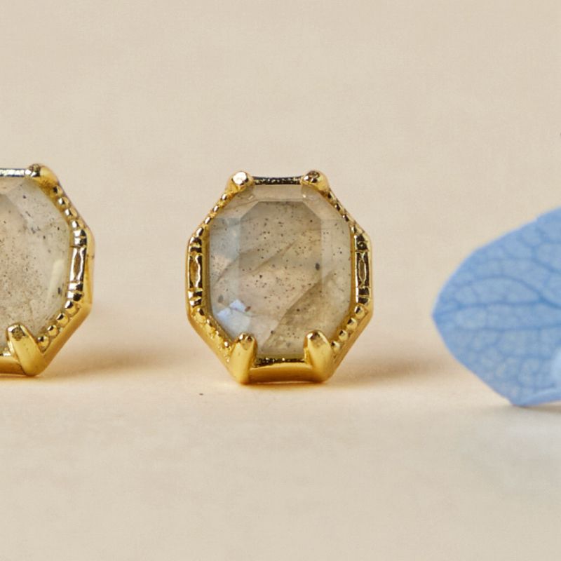Boucles d'Oreilles Labradorite Argent Plaqué Or – Éclat Protecteur - Biloria